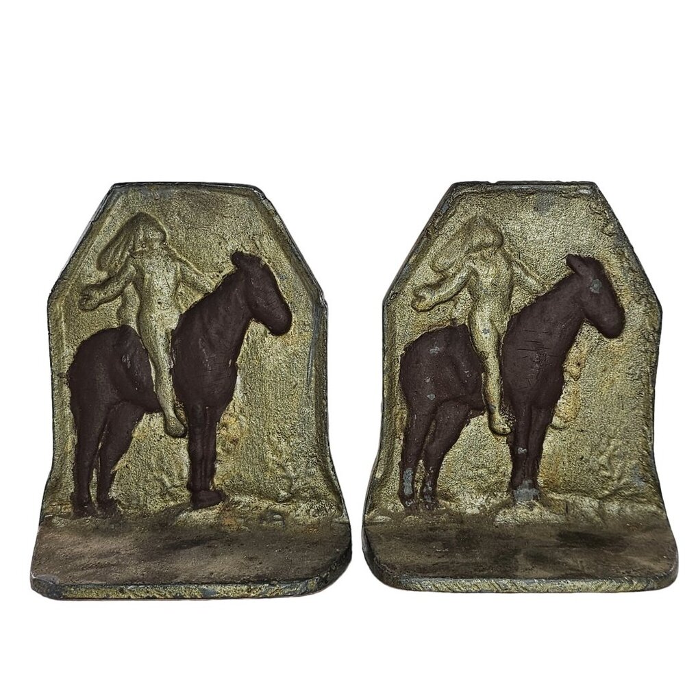Vintage Native American Appeal To The Great Spirit Cast Iron Bookends Horse West